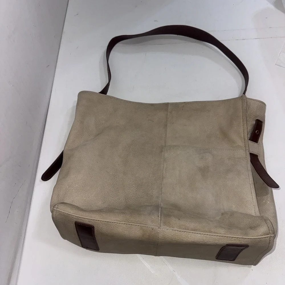 HOBO International Leather Western Beige & Brown Slouchy Tote Bag Purse Handbag